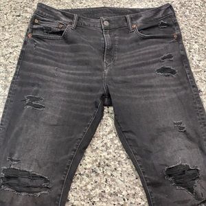 American Eagle Airflex Athletic Taper Straight Black Distressed Jeans